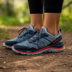 Merrell Women’s MAG-9 Sneakers – Aqua/Black Knit Lightweight Trail Run (Size 10)